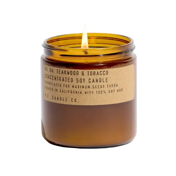 p.f. candle co teakwood and tobacco candle
