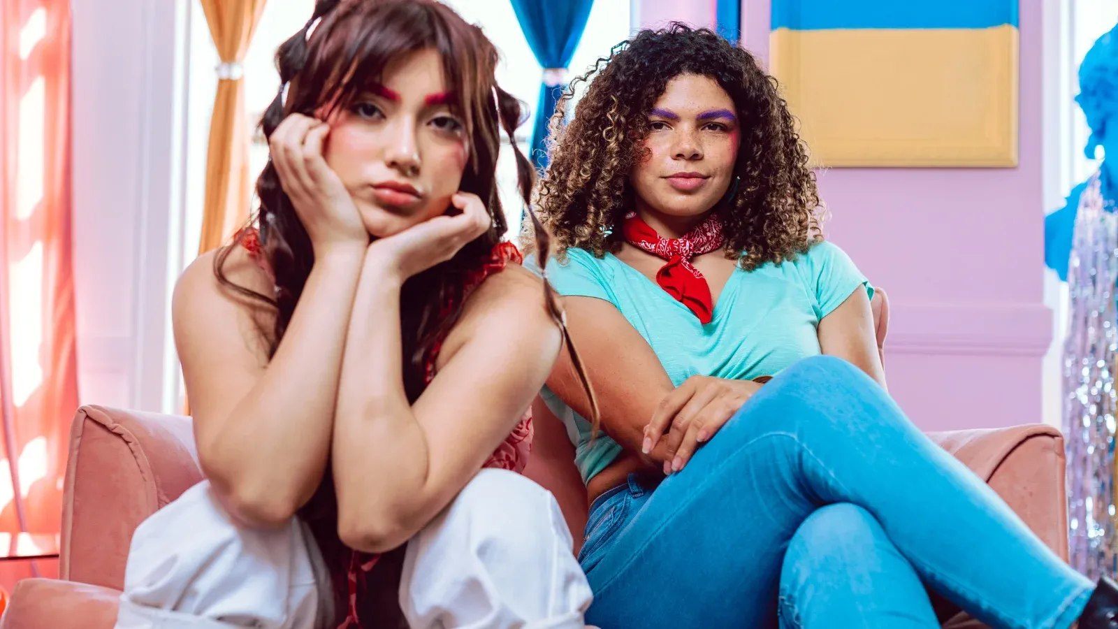 two young women doing the gen z stare