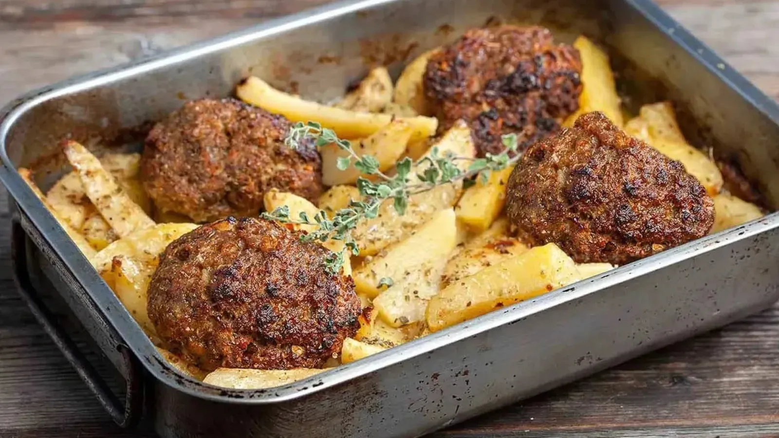 Greek Cuisine: Oven-baked Greek Burgers and Potatoes