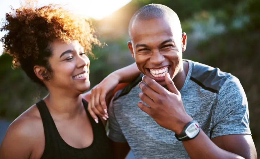 woman and men laughing