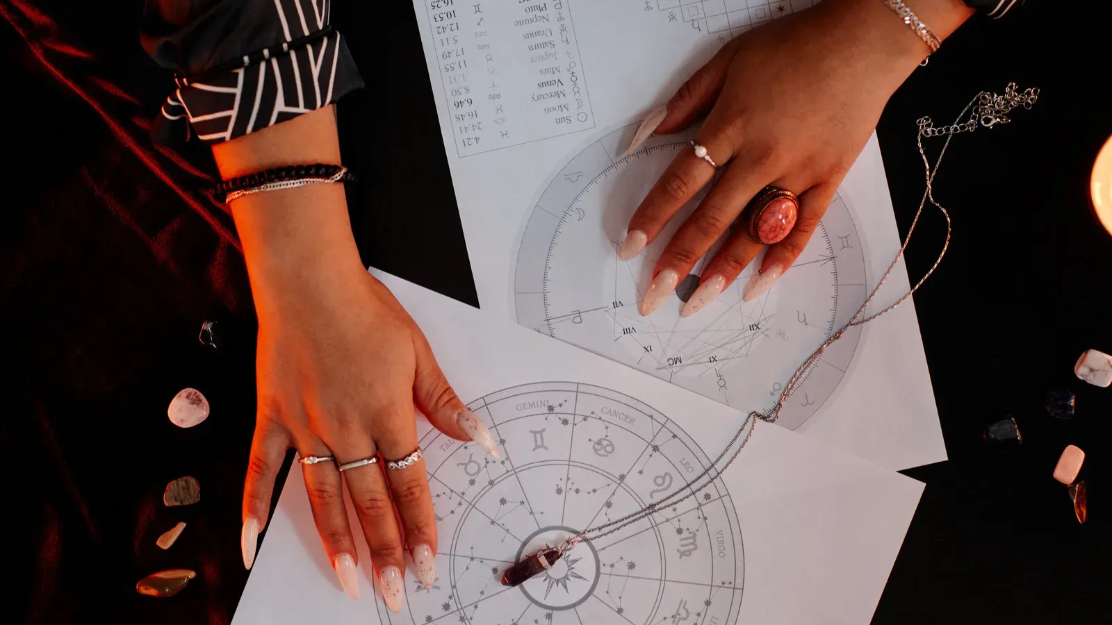 hands touching astrology map to find career